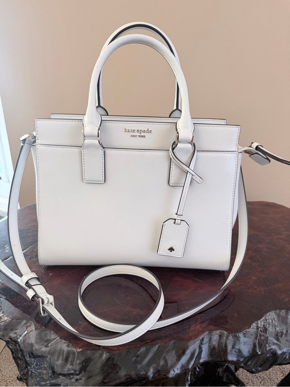 kate spade White Leather Satchel with Detachable Strap